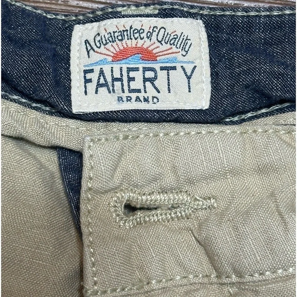 Faherty Relaxed Chino Khaki Everyday Summer Linen Blend Shorts Men's Sz 28